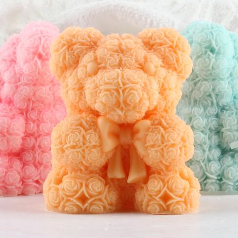 Rose Bear Candle Molds Flower Bear Silicone Candle Mold Bouquet Bear Resin Casting Mold for Valentine's Day Candle Home Decorate Mold Candle Making Mold Aromatherapy Gypsum Candles Clay Craft in Kuwait