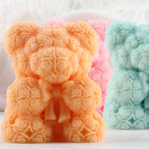 Rose Bear Candle Molds Flower Bear Silicone Candle Mold Bouquet Bear Resin Casting Mold for Valentine's Day Candle Home Decorate Mold Candle Making Mold Aromatherapy Gypsum Candles Clay Craft in Kuwait