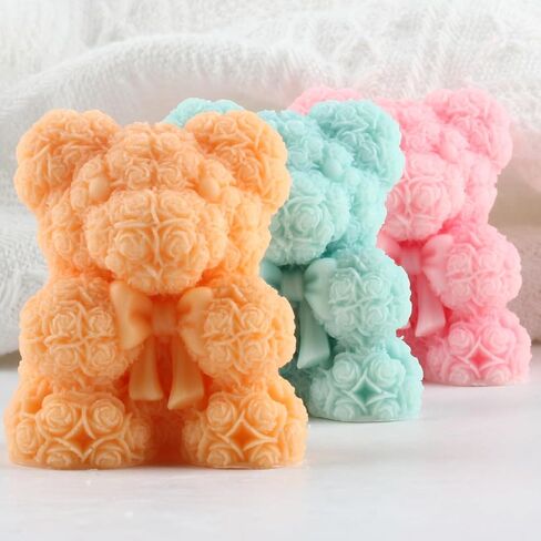 Rose Bear Candle Molds Flower Bear Silicone Candle Mold Bouquet Bear Resin Casting Mold for Valentine's Day Candle Home Decorate Mold Candle Making Mold Aromatherapy Gypsum Candles Clay Craft in Kuwait