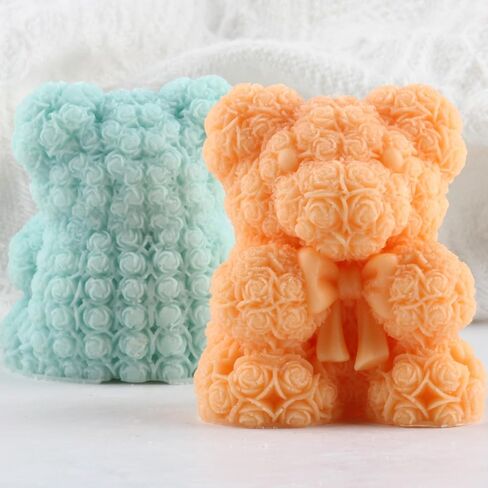 Rose Bear Candle Molds Flower Bear Silicone Candle Mold Bouquet Bear Resin Casting Mold for Valentine's Day Candle Home Decorate Mold Candle Making Mold Aromatherapy Gypsum Candles Clay Craft in Kuwait