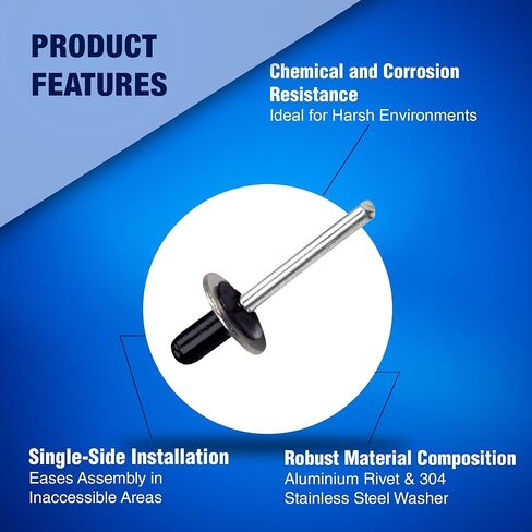 New Age America® 342pcs Blind Pop Rivets & Backup Washers | 3/32" to 1/4" | Silver | 14 Sizes | SAE Size Aluminum Rivets & 304 Stainless Steel Backup Washer | Rivet Kit w Steel Mandrel | Labelled Case in Kuwait