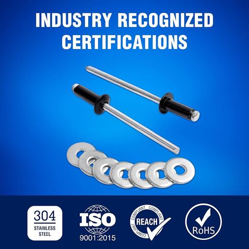 New Age America® 342pcs Blind Pop Rivets & Backup Washers | 3/32" to 1/4" | Silver | 14 Sizes | SAE Size Aluminum Rivets & 304 Stainless Steel Backup Washer | Rivet Kit w Steel Mandrel | Labelled Case in Kuwait