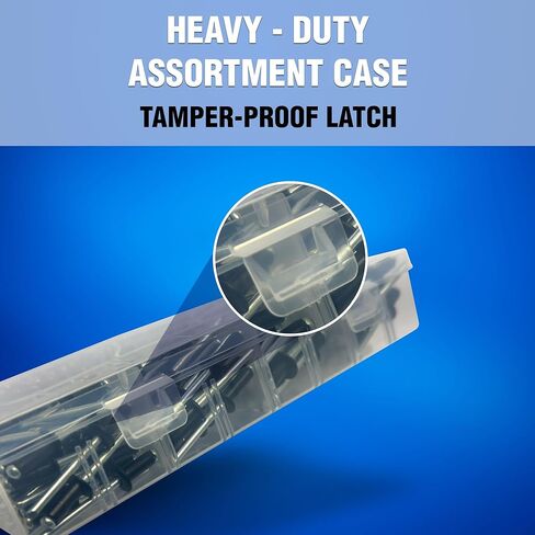 New Age America® 342pcs Blind Pop Rivets & Backup Washers | 3/32" to 1/4" | Silver | 14 Sizes | SAE Size Aluminum Rivets & 304 Stainless Steel Backup Washer | Rivet Kit w Steel Mandrel | Labelled Case in Kuwait