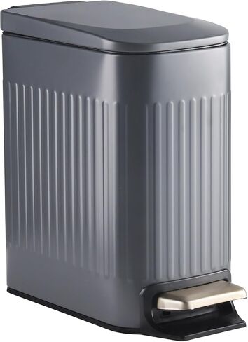 ELPHECO Slim Trash Can with Lid, Soft Close Stainless Steel Garbage Basket, Step-On Slim Dust Bin Rectangular Trash Can with Removable Inner Bucket (Black, 3.5 GALLONS) in Saudi Arabia