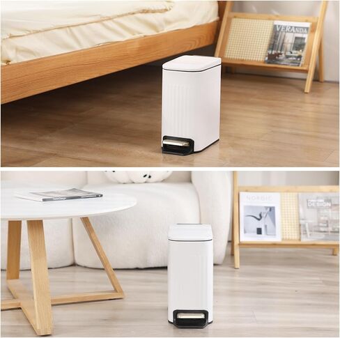 سلة القمامة النحيفة Elpheco مع الغطاء ، سلة القمامة الناعمة القريبة من الفولاذ المقاوم للصدأ ، سلة قمامة الغبار النحيفة على دلو داخلي قابل للإزالة (أسود ، 3.5 جالون) in Kuwait