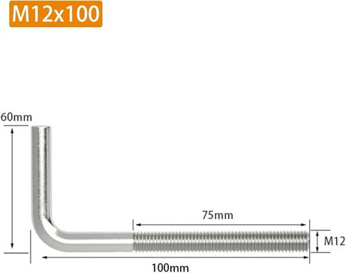 (قطعتين) مسامير أساس M12x200mm على شكل حرف L 304 من الفولاذ المقاوم للصدأ بزاوية قائمة مسمار مرساة طويل مربع بيند برغي in Kuwait