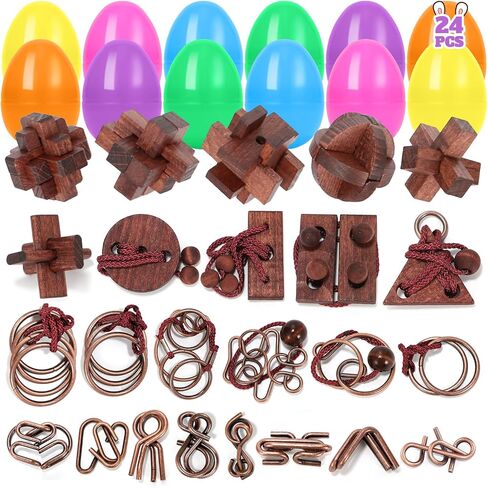 24 Pack Easter Egg Fillers with Brain Teaser Puzzles Toys, Easter Basket Stuffers for Teens, Egg Fillers for Teens Adults Older Kids, Puzzle Games for Party Favors, Gifts for Teens Adults Boys Girls in Kuwait