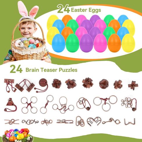 24 Pack Easter Egg Fillers with Brain Teaser Puzzles Toys, Easter Basket Stuffers for Teens, Egg Fillers for Teens Adults Older Kids, Puzzle Games for Party Favors, Gifts for Teens Adults Boys Girls in Kuwait