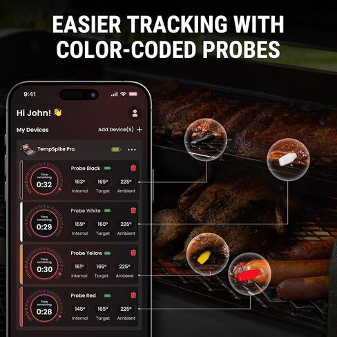 TempSpike WiFi Bluetooth Wireless Meat Thermometer Digital,Unlimited Range,Detachable Thiner Meat Probe & Standalone Base,1050°F Heat Resistance,Food Thermometer for Cooking Grilling BBQ Gifts for Men in Saudi Arabia