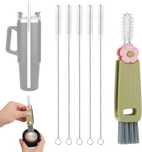 6pcs Bottle Cleaner Brush Set for Yeti, 5pcs Stainless Steel Nylon Extra Long Straw Cup Lid Brushes Plastic Water Bottle Straw Cleaning Brush Compatible with Stanley 25/26/35/42oz in Saudi Arabia