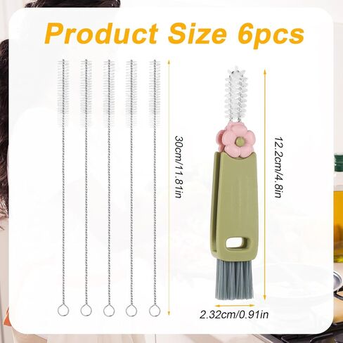 6pcs Bottle Cleaner Brush Set for Yeti, 5pcs Stainless Steel Nylon Extra Long Straw Cup Lid Brushes Plastic Water Bottle Straw Cleaning Brush Compatible with Stanley 25/26/35/42oz in Saudi Arabia