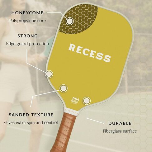 مجموعة مجاديف كرة المخلل Recess من مجدافين مع 3 كرات مخلل ذات 40 فتحة - سطح من الألياف الزجاجية، قلب قرص العسل - قبضة مريحة من الإسفنج المقاوم للعرق - غطاء من القماش وحلقة قبضة من السيليكون - معتمدة من الولايات المتحدة الأمريكية in Saudi Arabia