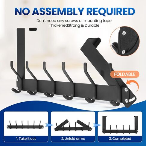 Foldable Over The Door Hook,No Assembly Required Door Hanger Hook,Sturdy Over The Door Towel Rack,Over The Door Hanger Door Hooks for Hanging Clothes,Backpack,Coat Rack Hat Rack for door,White in Saudi Arabia