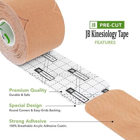 JB Tape, Precut Kinesiology Strips 4 Rolls- (80 Count, 10") Elastic, Latex-Free, Water Resistant, Athletic Sports Tape for Body, Joint & Muscle Support. (Black) in Saudi Arabia