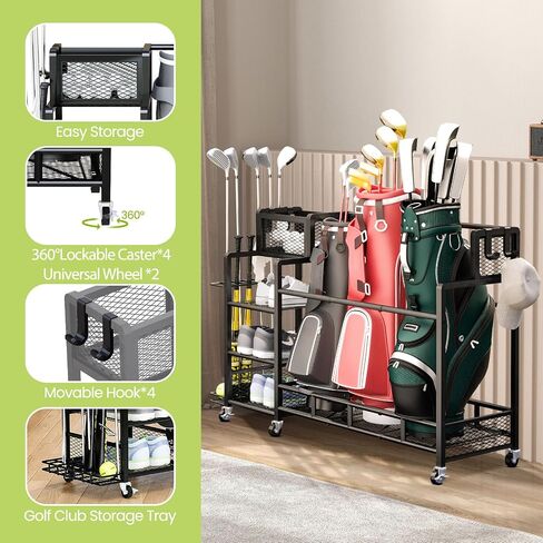 Recaceik Golf Storage Garage Organizer Large Size,Golf Bag Storage Stand and Other Golfing Accessories Rack, Metal with Wheels Golf Club Storage for Garage Shed and Basement (Black) in Saudi Arabia