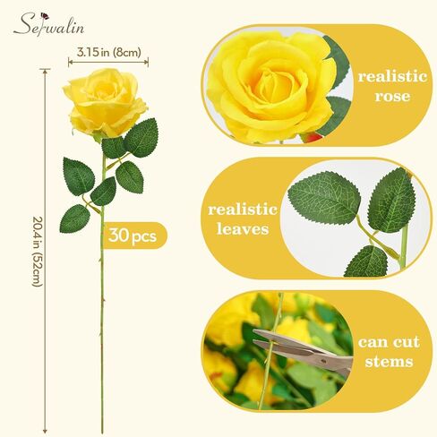 Serwalin 30pcs Artificial Roses Flowers, Orange Roses with Long Stems Realistic Fake Silk Roses Flowers for DIY Wedding Bouquet Arrangement Centerpieces Party Home Table Decorations in Kuwait