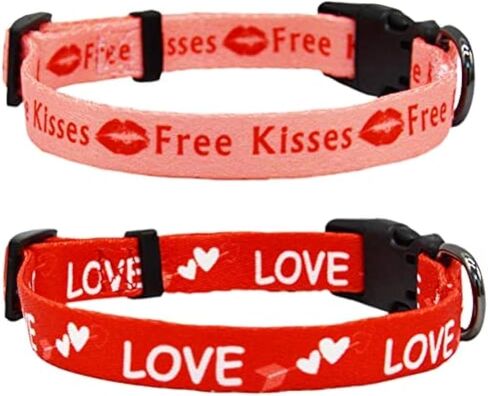 2 Pack Valentine’s Day Dog Collar Adjustable Heavy Duty Nylon Holiday Pet Collars Red and Pink Small in Kuwait
