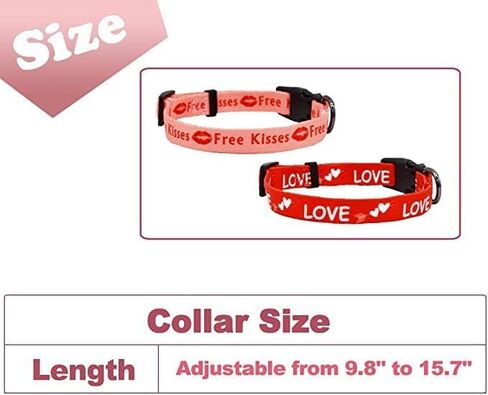 2 Pack Valentine’s Day Dog Collar Adjustable Heavy Duty Nylon Holiday Pet Collars Red and Pink Small in Kuwait