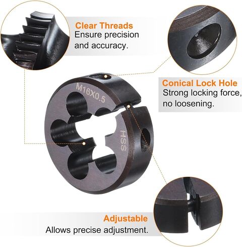 HARFINGTON Round Threading Die M17 x 2 Metric Thread 38mm OD Adjustable Right Hand High-Speed Steel (HSS) Round Die Screw Thread Cutting Die for Thread Repair in Saudi Arabia