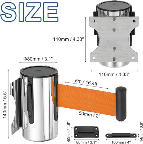 PATIKIL Fixed Wall Mount Retractable Belt Barrier, 2 Pcs 16.4 Feet Fixed Retractable Belt Barrier with Steel Case for Crowd Control Grocery Retail Store Stadium, Black/Dark Blue in Kuwait