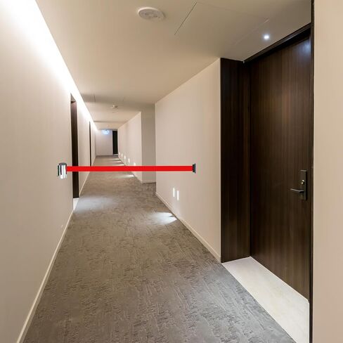 PATIKIL Fixed Wall Mount Retractable Belt Barrier, 2 Pcs 16.4 Feet Fixed Retractable Belt Barrier with Steel Case for Crowd Control Grocery Retail Store Stadium, Black/Dark Blue in Kuwait