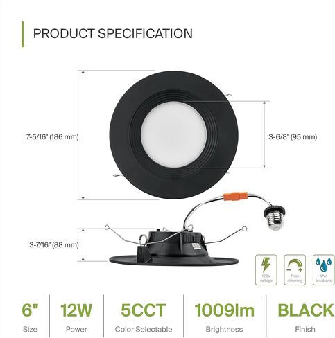 ASD Retrofit LED Recessed Lighting 5/6 Inch | 12W 1009Lm Wet Rated Dimmable Ceiling LED Downlights | 2700K-5000K Adjustable CRI90 Bronze LED Room Recessed Light Fixtures | LED Can Lights 6 Pack in Saudi Arabia