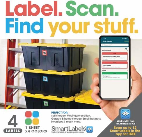 SmartLabels – Etiquetas QR en Español | Paquete de 48 | Etiquetas QR Multicolor | Calcomanías con App para Inventario Fácil, Organización de Bodegas o Etiquetas de Mudanza in Kuwait