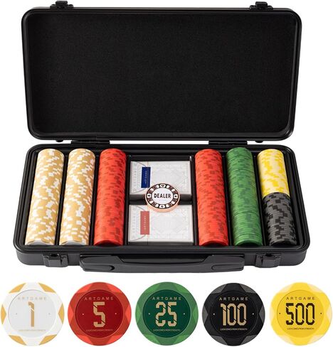 Artgame 14g Clay Poker Chips مجموعة لـ Texas Hold’em ، 500 جهاز كمبيوتر [مع قيم مرقمة] مع حالة رقاقة ، من السهل التمييز in Kuwait