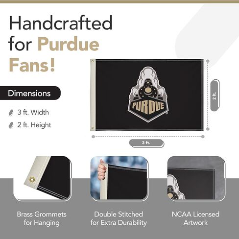 Purdue Boilermakers College Sports Printed Flag - NCAA Licensed - Super Polyester Knit - 2' x 3' School Banner (White, Gold) in Kuwait