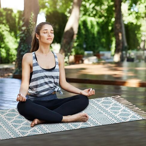nuveti Cotton Yoga Mat - Cotton Yoga Rug - Absorbent, Grippy Tight Weave, Ashtanga and Hot Yoga Rug, Helps with Slippery Hands and Feet Yoga & Fitness| Meditation Yoga Exercise Mat in Kuwait
