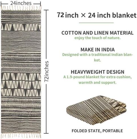 سجادة يوجا قطنية من نوفيتي - سجادة يوجا قطنية - نسيج محكم ماص ومحكم، سجادة يوجا أشتانجا وساخنة، تساعد في التعامل مع الأيدي والأقدام الزلقة لليوجا واللياقة البدنية| بساط تمارين اليوغا للتأمل in Kuwait