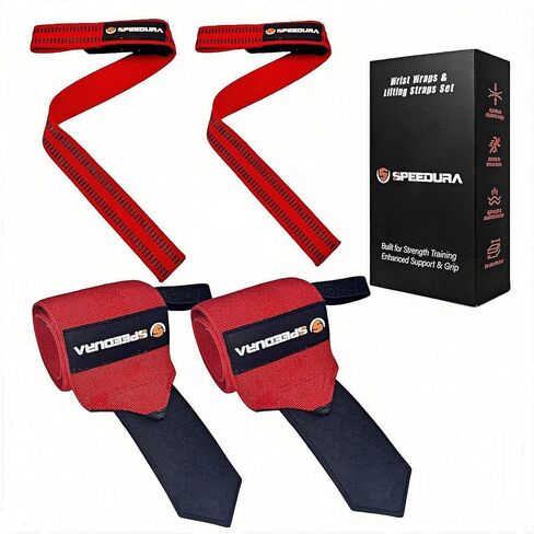 Heavy Duty Cotton 23'' Lifting Straps & 22'' Wrist Wraps Set – Premium Support for Deadlifts, Powerlifting & Strength Training – Weight Lifting Wrist Wraps for Men & Women in Saudi Arabia