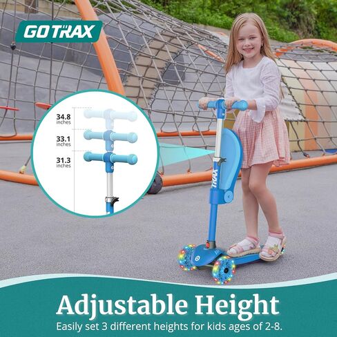 Gotrax KS3 Kids Kick Kick Scooter ، عجلات مضاءة LED ، مقودات قابلة للتعديل ، مقعد قابل للإزالة ، سطح السفينة المتهور ومتسع للانزلاق ، 3 عجلات دراجة نارية للأطفال الذين تتراوح أعمارهم بين 2 و 8 و 100 رطل (SkyBlue) in Kuwait