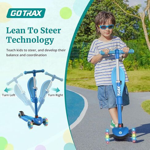 Gotrax KS3 Kids Kick Kick Scooter ، عجلات مضاءة LED ، مقودات قابلة للتعديل ، مقعد قابل للإزالة ، سطح السفينة المتهور ومتسع للانزلاق ، 3 عجلات دراجة نارية للأطفال الذين تتراوح أعمارهم بين 2 و 8 و 100 رطل (SkyBlue) in Kuwait
