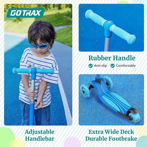 Gotrax KS3 Kids Kick Kick Scooter ، عجلات مضاءة LED ، مقودات قابلة للتعديل ، مقعد قابل للإزالة ، سطح السفينة المتهور ومتسع للانزلاق ، 3 عجلات دراجة نارية للأطفال الذين تتراوح أعمارهم بين 2 و 8 و 100 رطل (SkyBlue) in Kuwait