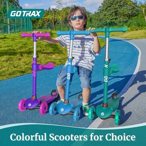 Gotrax KS3 Kids Kick Kick Scooter ، عجلات مضاءة LED ، مقودات قابلة للتعديل ، مقعد قابل للإزالة ، سطح السفينة المتهور ومتسع للانزلاق ، 3 عجلات دراجة نارية للأطفال الذين تتراوح أعمارهم بين 2 و 8 و 100 رطل (SkyBlue) in Kuwait