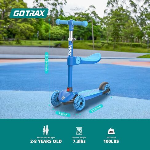 Gotrax KS3 Kids Kick Kick Scooter ، عجلات مضاءة LED ، مقودات قابلة للتعديل ، مقعد قابل للإزالة ، سطح السفينة المتهور ومتسع للانزلاق ، 3 عجلات دراجة نارية للأطفال الذين تتراوح أعمارهم بين 2 و 8 و 100 رطل (SkyBlue) in Kuwait