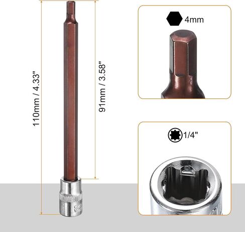 uxcell 4mm Hex Bit Socket 1/4" Drive SAE S2 Steel Square Drive Socket Extension Impact Bit Socket Ratchet Wrench Accessories for Turns Power Drill Into Nut Driver in Saudi Arabia
