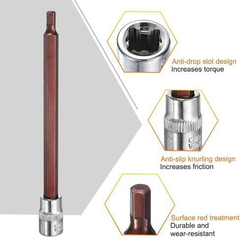 uxcell 4mm Hex Bit Socket 1/4" Drive SAE S2 Steel Square Drive Socket Extension Impact Bit Socket Ratchet Wrench Accessories for Turns Power Drill Into Nut Driver in Saudi Arabia