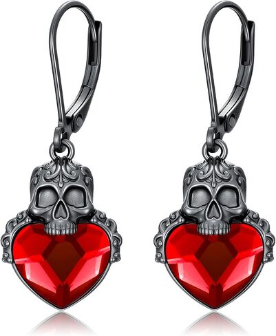 Skull Earrings 925 Sterling Silver with Crystal Skull Dangle Drop Earrings Skull Goth Jewelry Halloween Christmas Decorations Jewelry Gifts for Women Girls in Kuwait