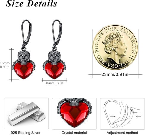 Skull Earrings 925 Sterling Silver with Crystal Skull Dangle Drop Earrings Skull Goth Jewelry Halloween Christmas Decorations Jewelry Gifts for Women Girls in Kuwait