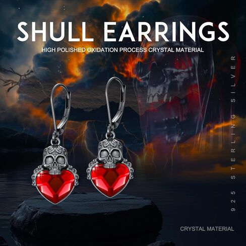 Skull Earrings 925 Sterling Silver with Crystal Skull Dangle Drop Earrings Skull Goth Jewelry Halloween Christmas Decorations Jewelry Gifts for Women Girls in Kuwait