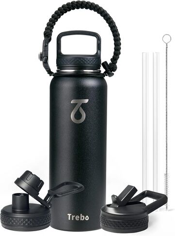 Trebo Water Bottle 64oz with Paracord Handle, Half Gallon Food-grade Triple Wall Vacuum Stainless Steel Insulated Jug with Holder Strap Straw Spout Handle Lids, Leakproof Keep Cold & Hot, Indigo/Black in Saudi Arabia