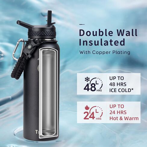 Trebo Water Bottle 64oz with Paracord Handle, Half Gallon Food-grade Triple Wall Vacuum Stainless Steel Insulated Jug with Holder Strap Straw Spout Handle Lids, Leakproof Keep Cold & Hot, Indigo/Black in Saudi Arabia