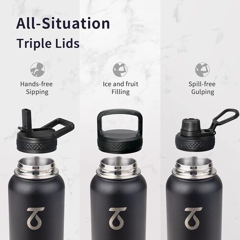 Trebo Water Bottle 64oz with Paracord Handle, Half Gallon Food-grade Triple Wall Vacuum Stainless Steel Insulated Jug with Holder Strap Straw Spout Handle Lids, Leakproof Keep Cold & Hot, Indigo/Black in Saudi Arabia