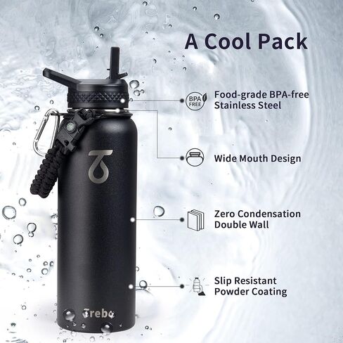 Trebo Water Bottle 64oz with Paracord Handle, Half Gallon Food-grade Triple Wall Vacuum Stainless Steel Insulated Jug with Holder Strap Straw Spout Handle Lids, Leakproof Keep Cold & Hot, Indigo/Black in Saudi Arabia