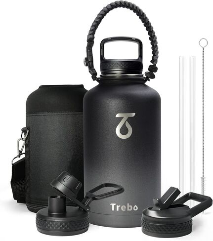 Trebo Water Bottle 64oz with Paracord Handle, Half Gallon Food-grade Triple Wall Vacuum Stainless Steel Insulated Jug with Holder Strap Straw Spout Handle Lids, Leakproof Keep Cold & Hot, Indigo/Black in Saudi Arabia