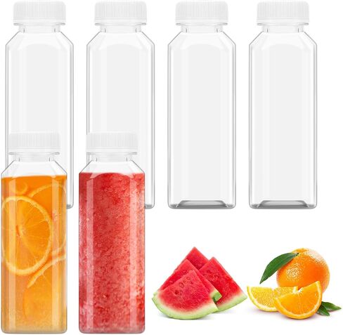 6 Pcs 14 Ounce Plastic Juice Bottle, Bulk Beverage Containers, Drink Containers for Milk, Juice, Drinks Bottle Black Lid in Saudi Arabia