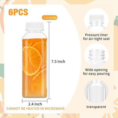 6 Pcs 14 Ounce Plastic Juice Bottle, Bulk Beverage Containers, Drink Containers for Milk, Juice, Drinks Bottle Black Lid in Saudi Arabia