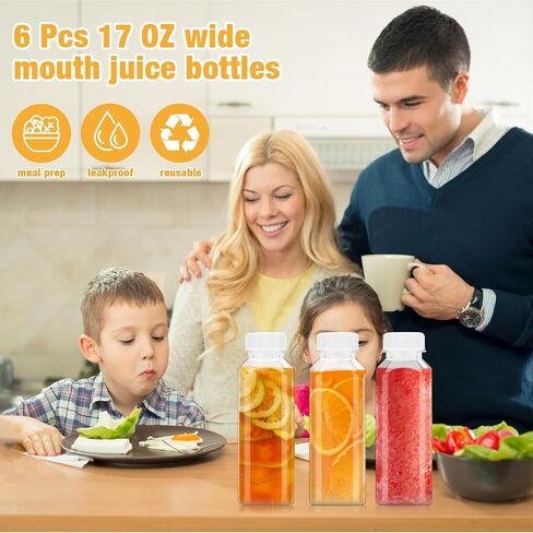 6 Pcs 14 Ounce Plastic Juice Bottle, Bulk Beverage Containers, Drink Containers for Milk, Juice, Drinks Bottle Black Lid in Saudi Arabia